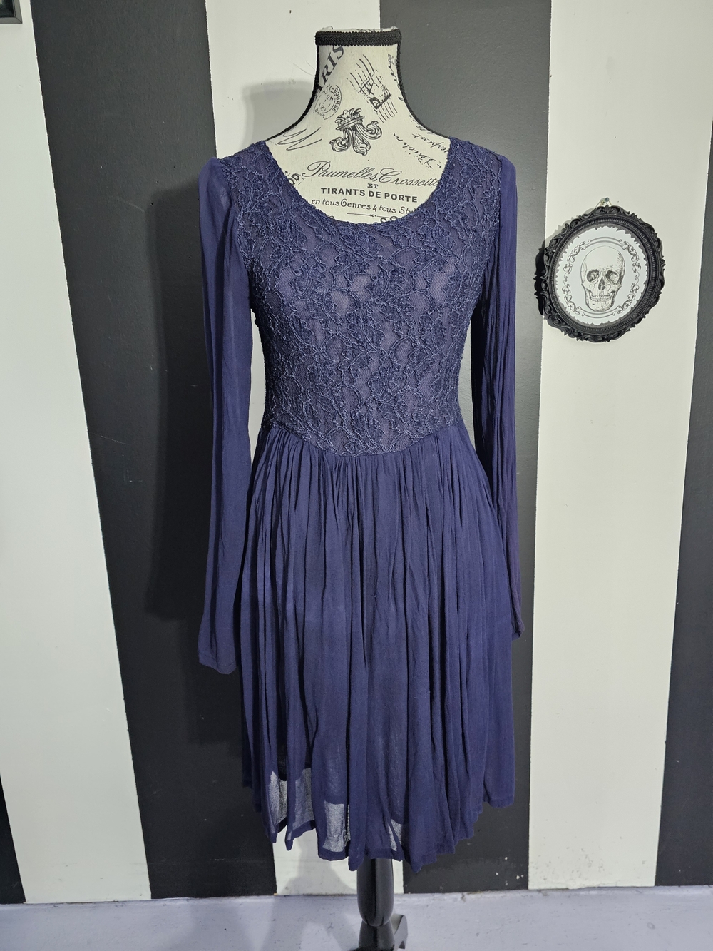 Lace Bodice Dress in Navy